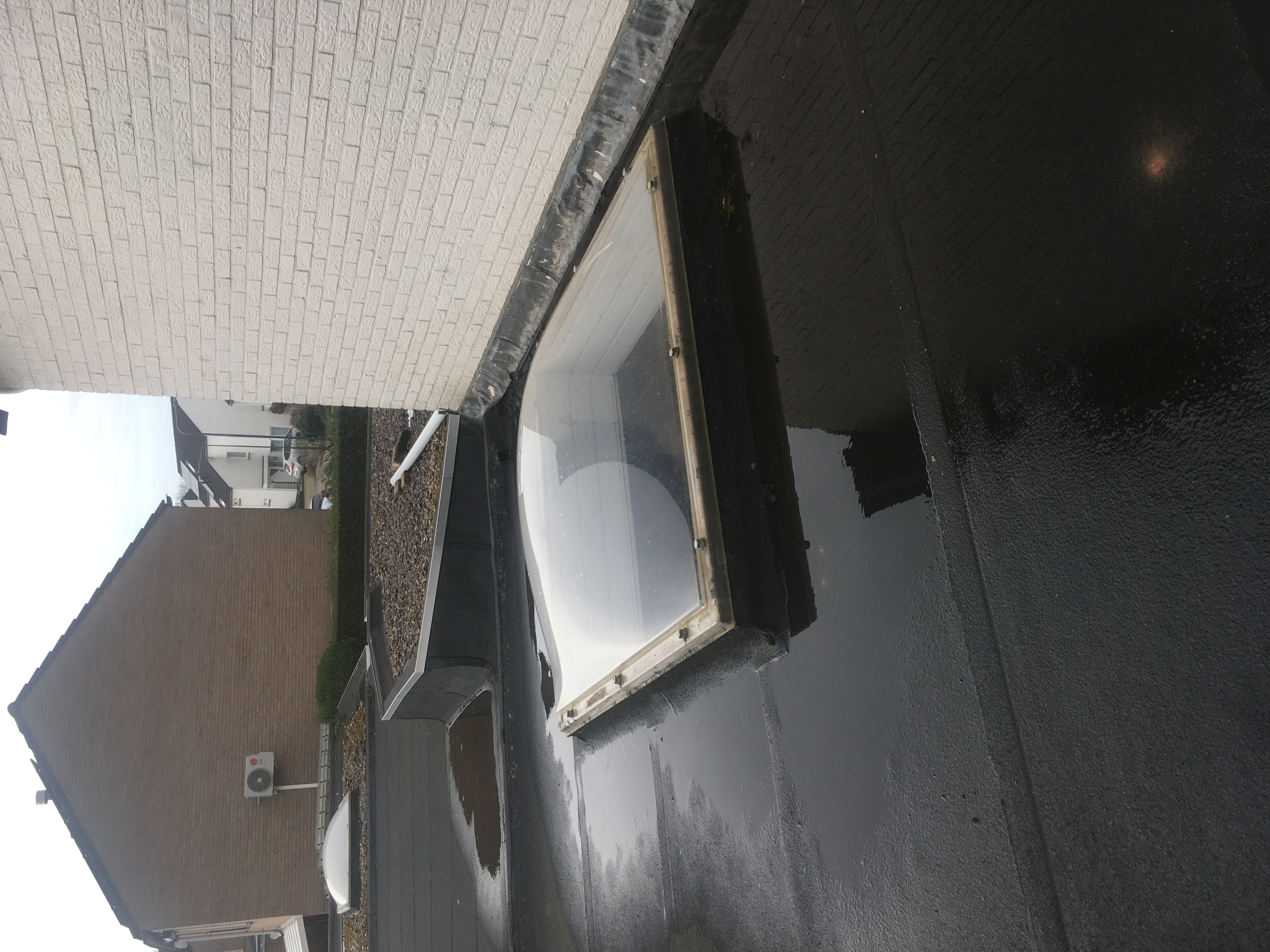 Vooraf: bestaand bitumen dak carport v.v. lichtkoepel.